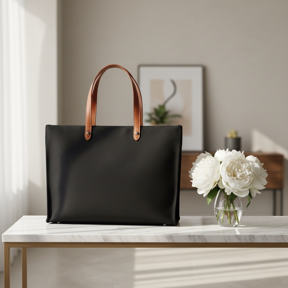 Hermes Black Tote with Tan Handles - Picture 1 of 12